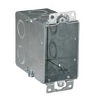 Gangable Switch Box, 18 Cubic Inches, 3 Inches Long x 2 Inches Wide x 3-1/2 Inches Deep, 1/2 Inch Knockouts, Pre-Galvanized Steel, Ears Flush, For use with Conduit