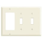 3-Gang 2-Toggle 1-Decora/GFCI Device Combination Wallplate, Standard Size, Thermoset, Device Mount, Almond